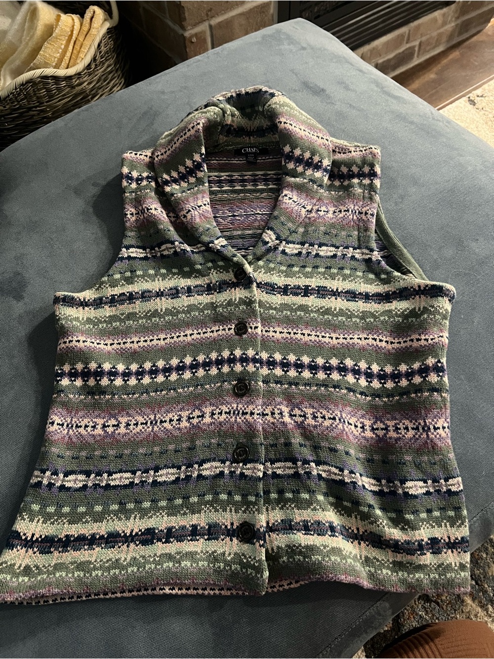 Chaps Multicolor Fair Isle Knit Vest in Green, Purple and Pink